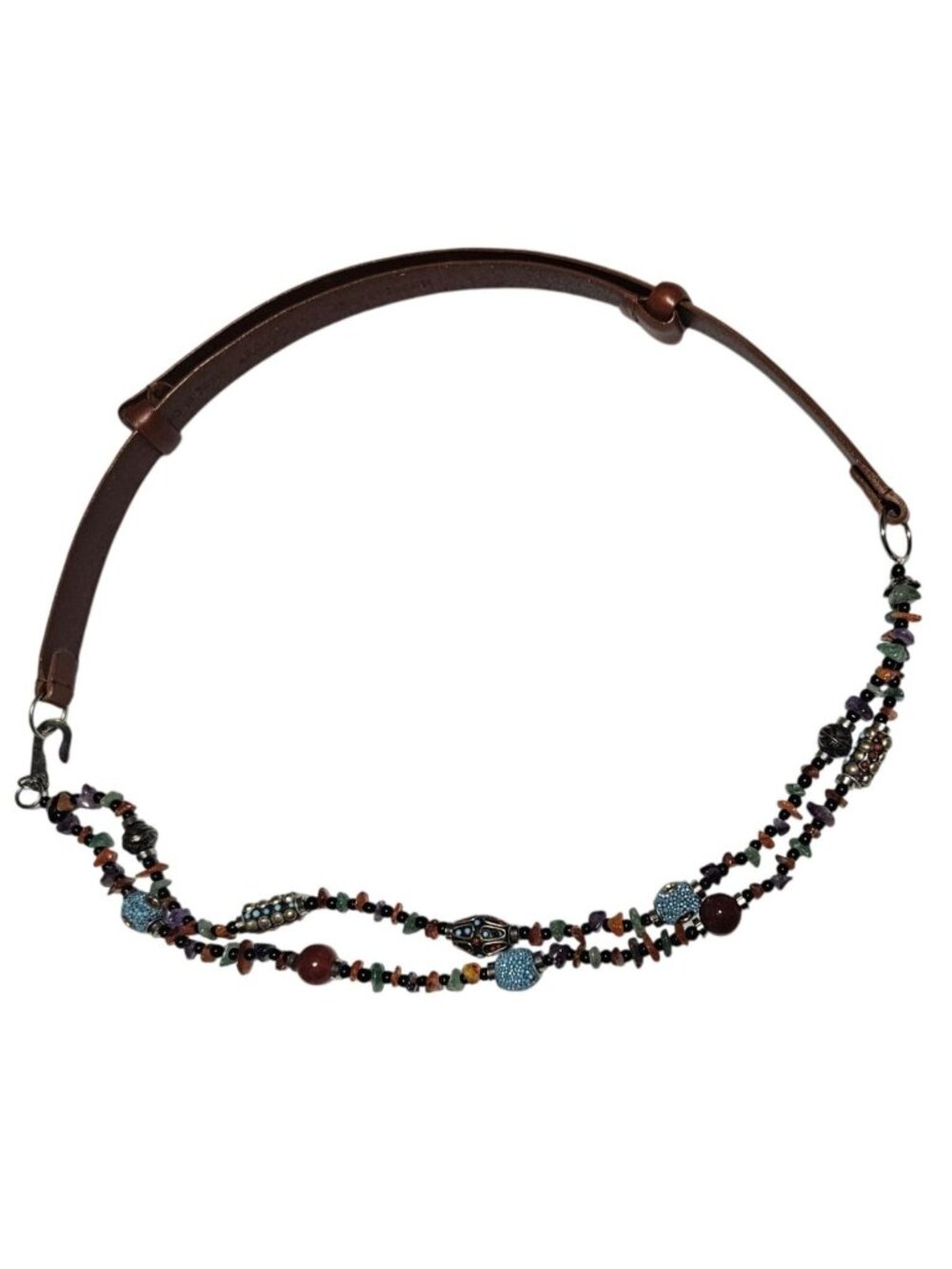 Chicos Genuine Leather Beaded Belt Womens Size Medium Large Y2K Boho Fashion